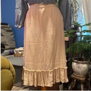 Elegant Peach Embroidered Midi Skirt